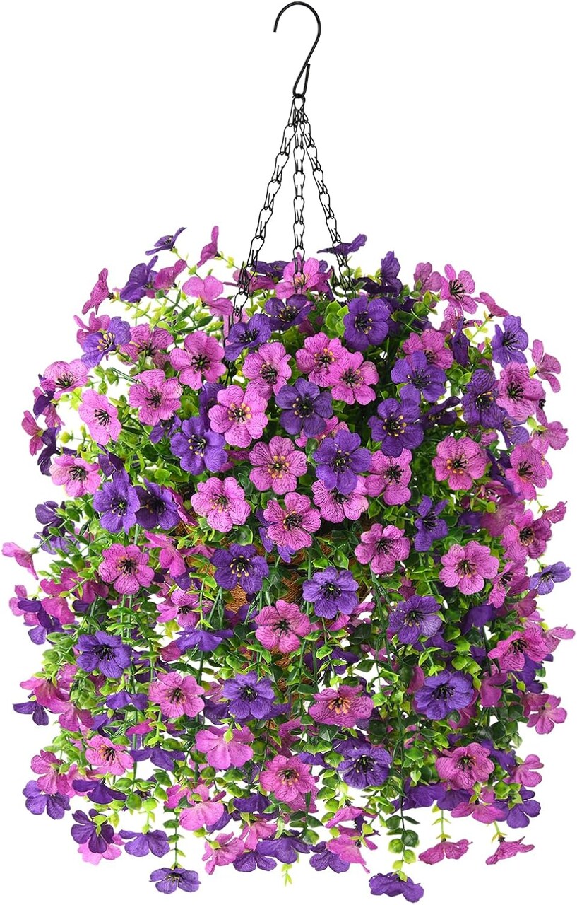 Artificial Fake Hanging Plants Flowers Baskets for Outdoor Outside Spring Decor